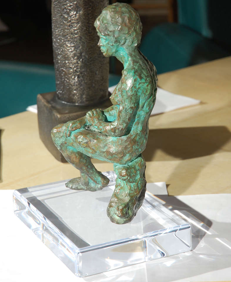 Mid-20th Century Bronze Nude Woman Sculpture on Lucite Base