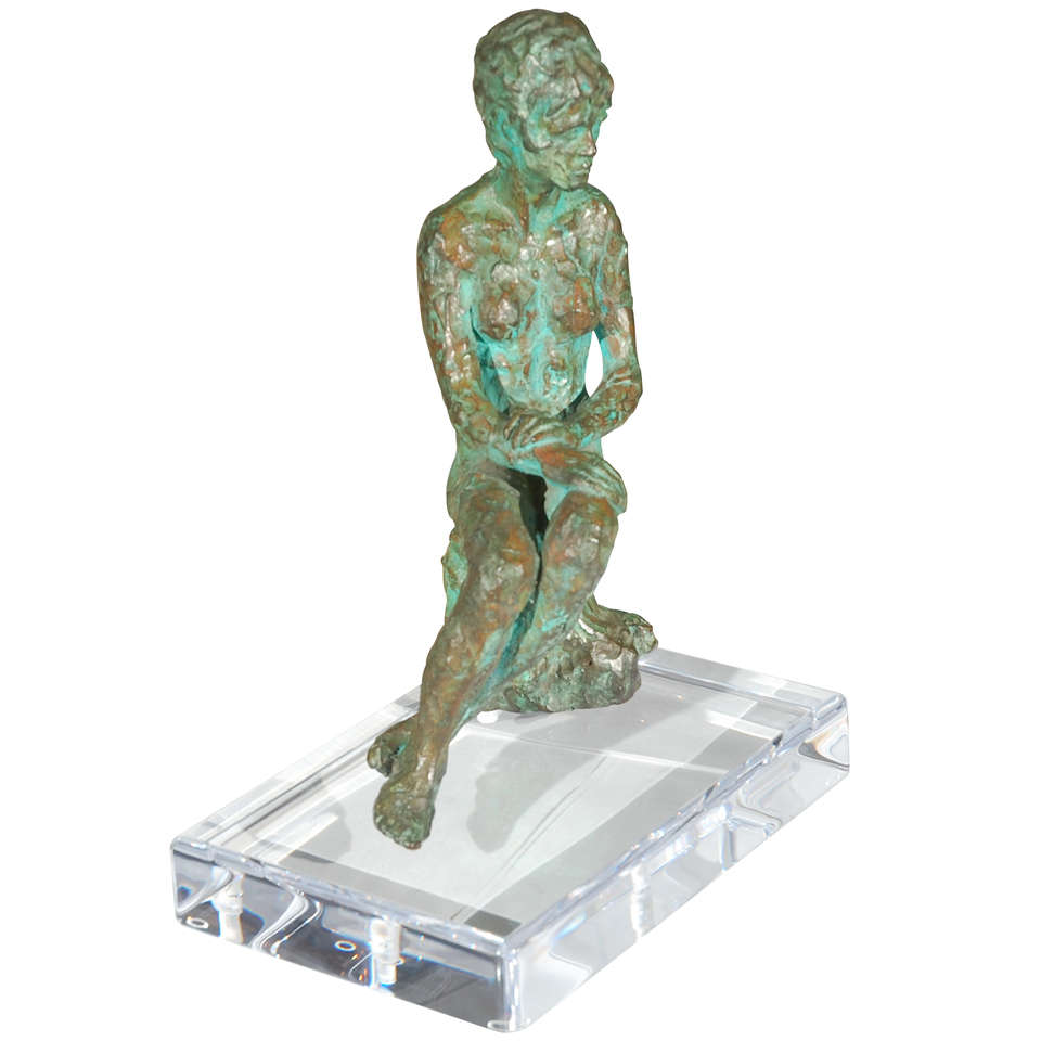 Bronze Nude Woman Sculpture on Lucite Base