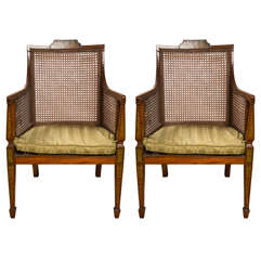 Pair Edwardian Caned Arm Chairs