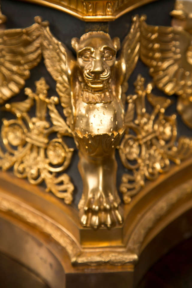 Pair Empire Style 7 Light Gilded Bronze Candleabra In Excellent Condition For Sale In Woodbury, CT