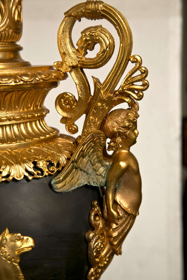 Pair Empire Style 7 Light Gilded Bronze Candleabra For Sale 2