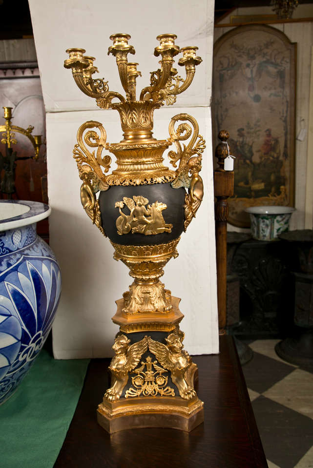 Pair Empire Style 7 Light Gilded Bronze Candleabra For Sale 3
