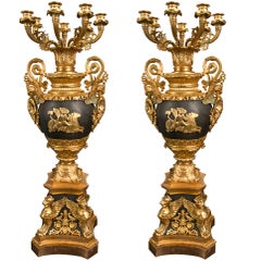 Pair Empire Style 7 Light Gilded Bronze Candleabra