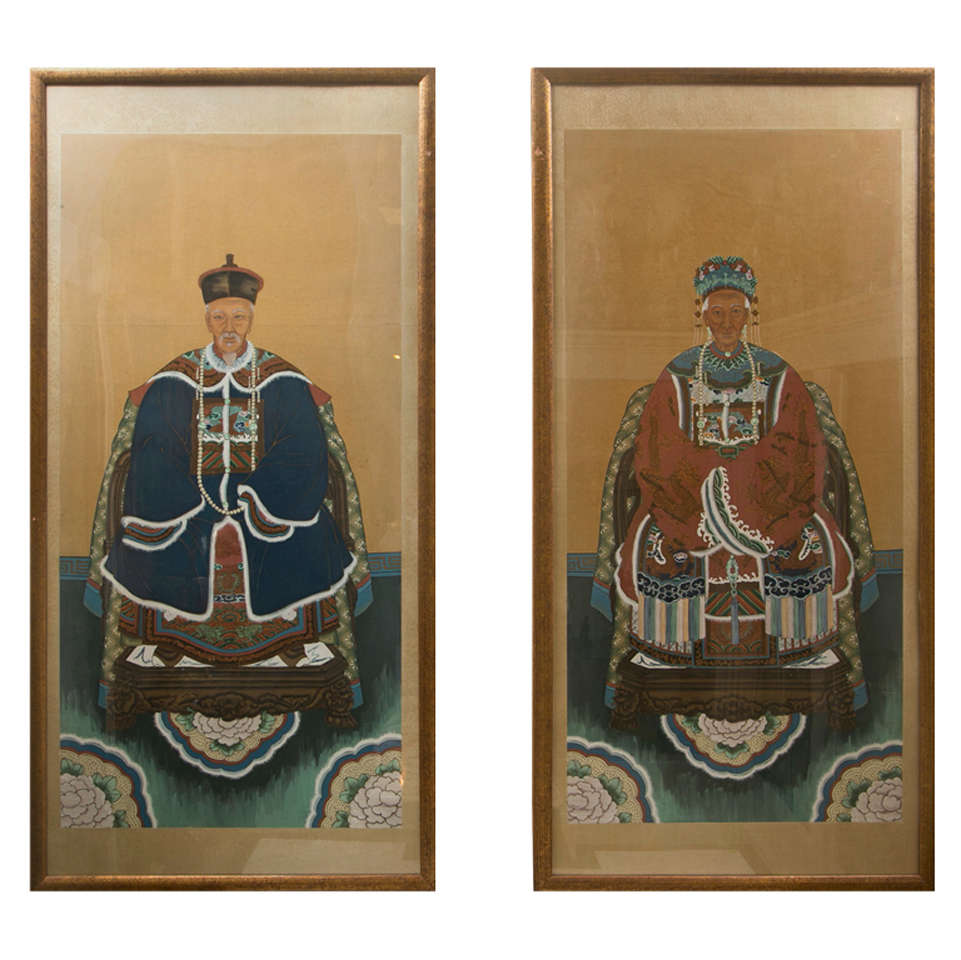Pair Chinese Ancestral Portraits