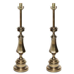 Pair of Stiffel Turned Brass Candlestick Table Lamps