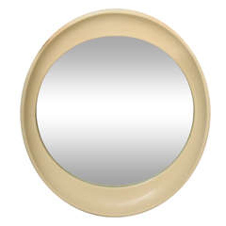 1970s Bone White Resin Oval Mirror For Sale
