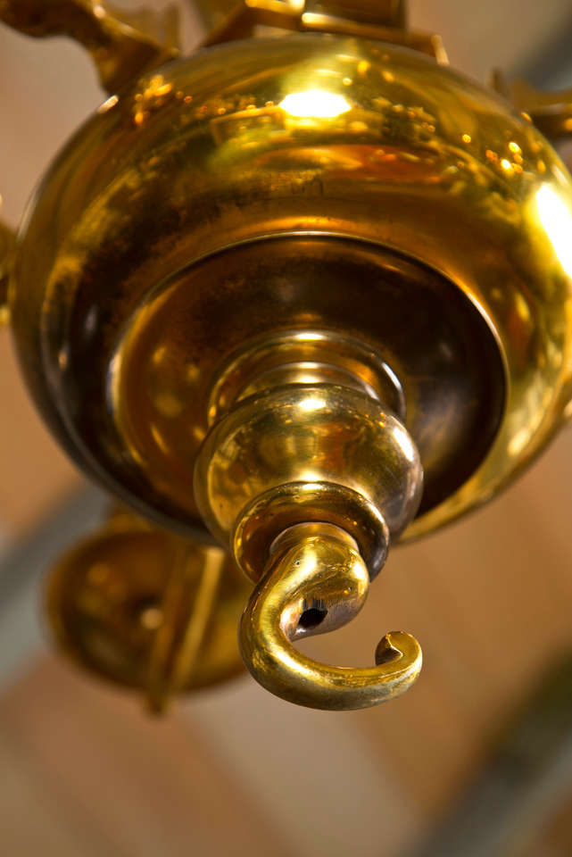 British English Brass, Six-Light Chandelier For Sale