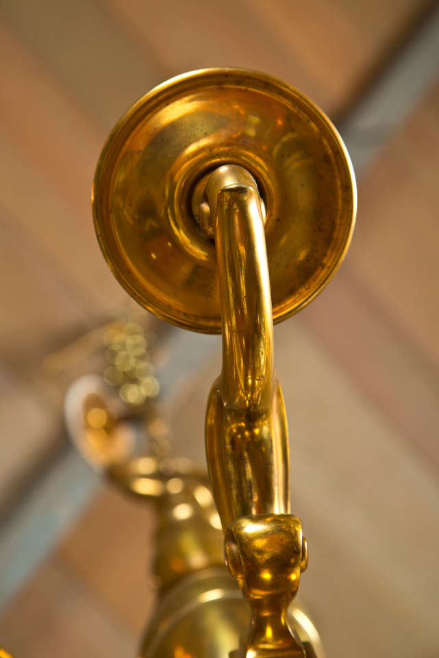 English Brass, Six-Light Chandelier In Excellent Condition For Sale In Woodbury, CT