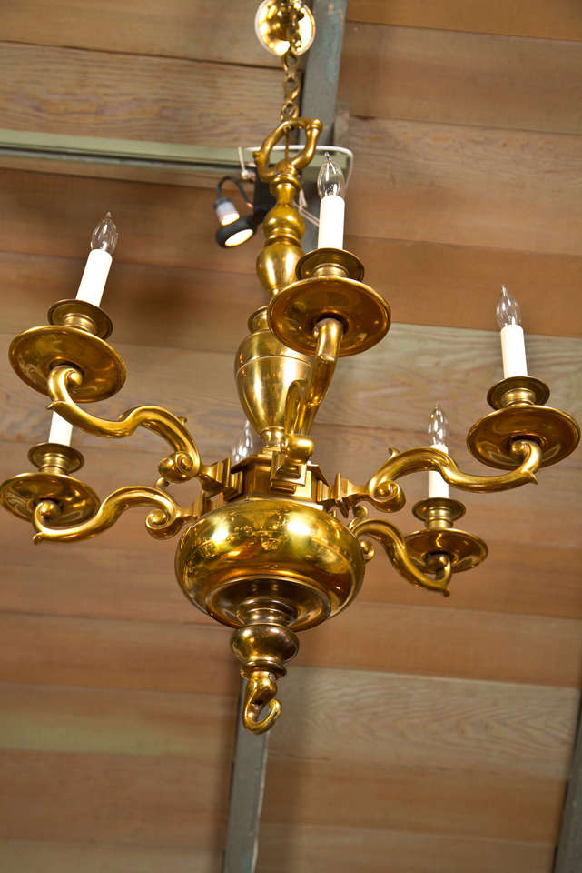 19th Century English Brass, Six-Light Chandelier For Sale