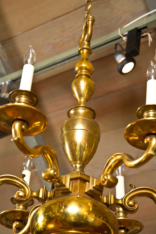 English Brass, Six-Light Chandelier For Sale 1