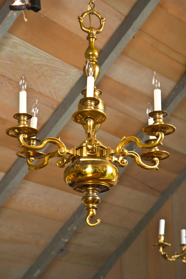 English Brass, Six-Light Chandelier For Sale 3