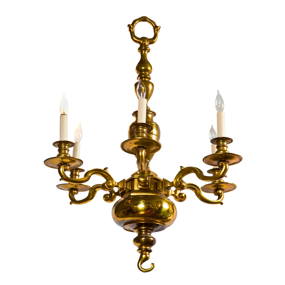 English Brass, Six-Light Chandelier For Sale