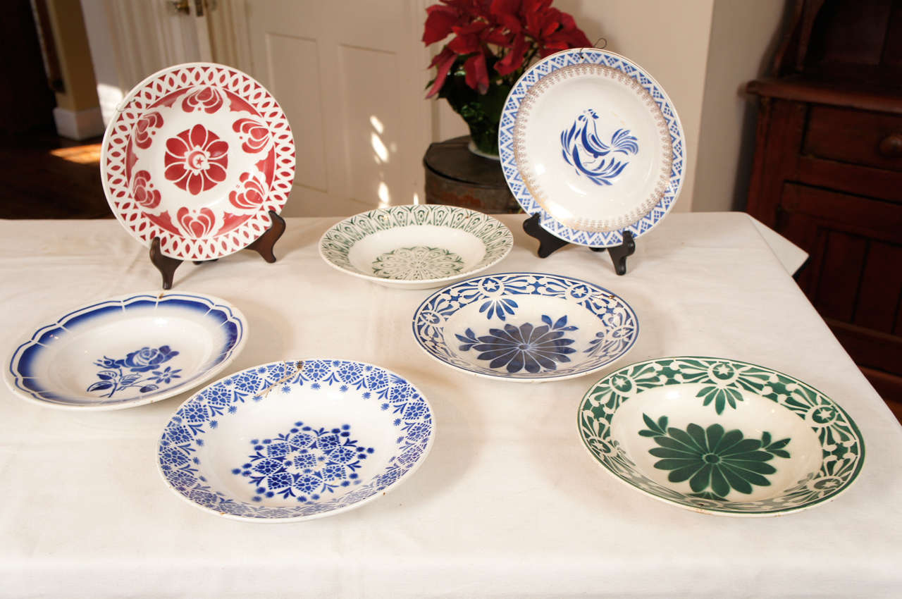 French Vintage 1930 Stencil Plates and Bowls
