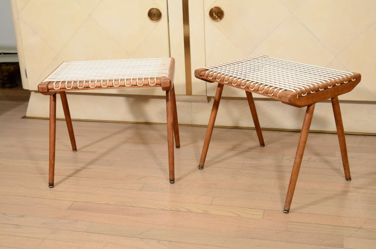 Woven oak Louis Sognot benches.