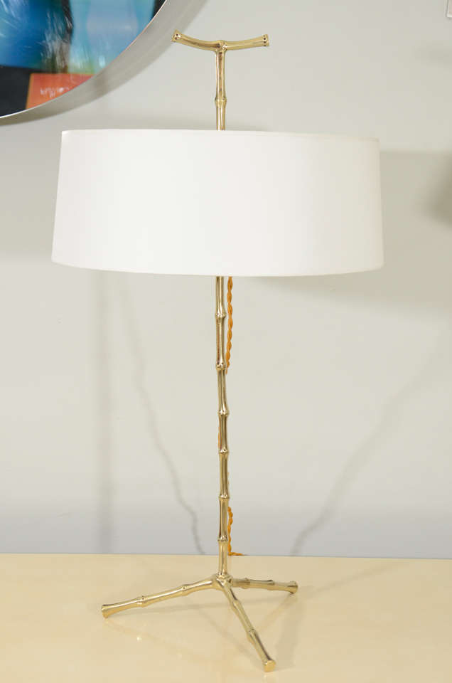 Pair of bronze table lamps by Maison Bagues in their quintessential bamboo motif. beautifully detailed with elegant proportions.