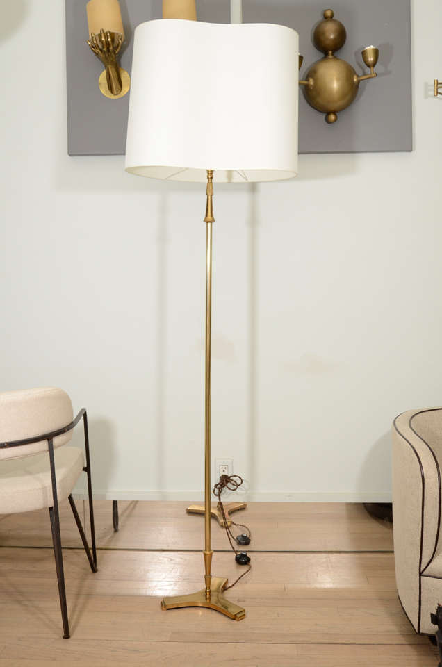 Beautifully detailed brass floor lamp with newly designed free-form shade (open to customization.)