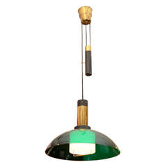 Italian Perplex Counterweight Pendant With Brass Stem, Green Shade