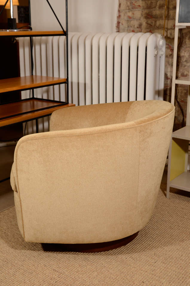 Pair of Swivel Lounge Chairs on Walnut Base at 1stDibs