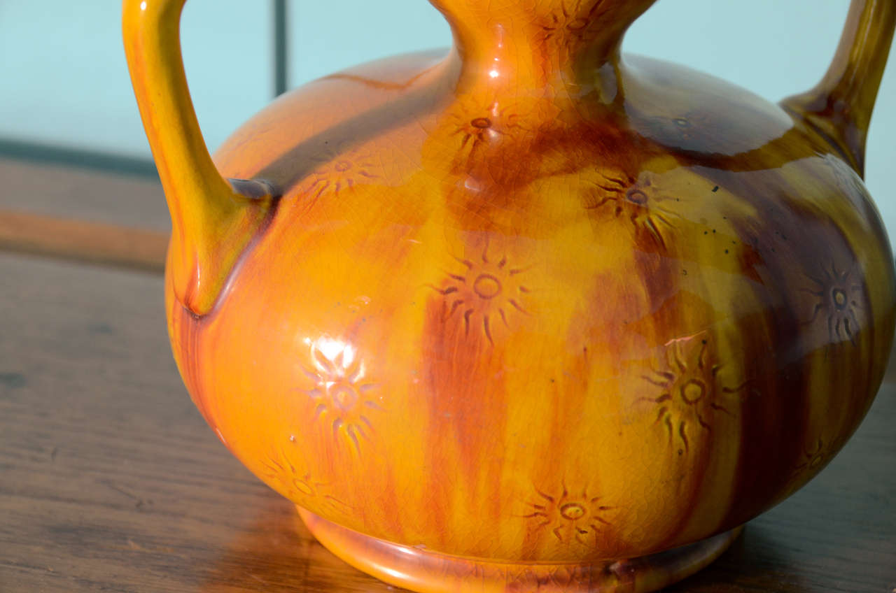 British Burmantofts Yellow Glaze Vase, English 19th Century For Sale