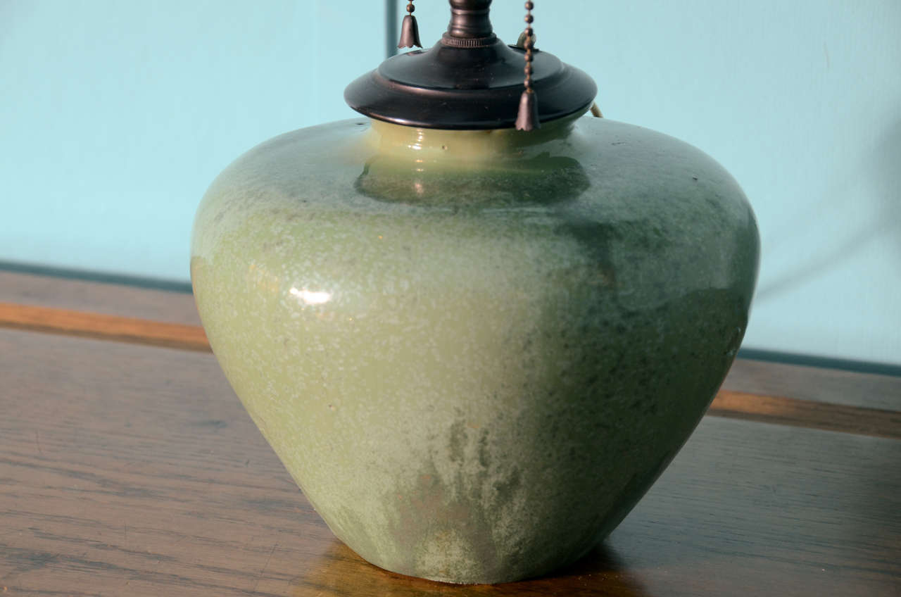 Fulper Green-glazed Pottery Lamp, Early 20th Century In Good Condition In Southampton, NY