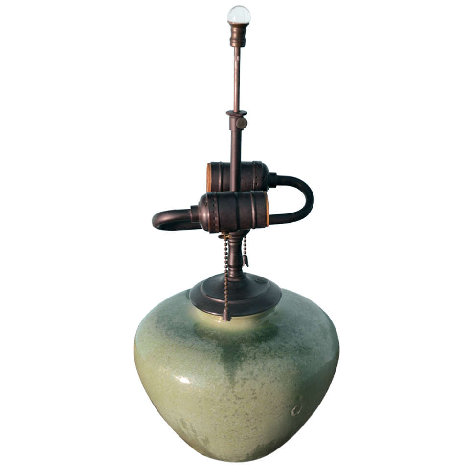 Fulper Green-glazed Pottery Lamp, Early 20th Century