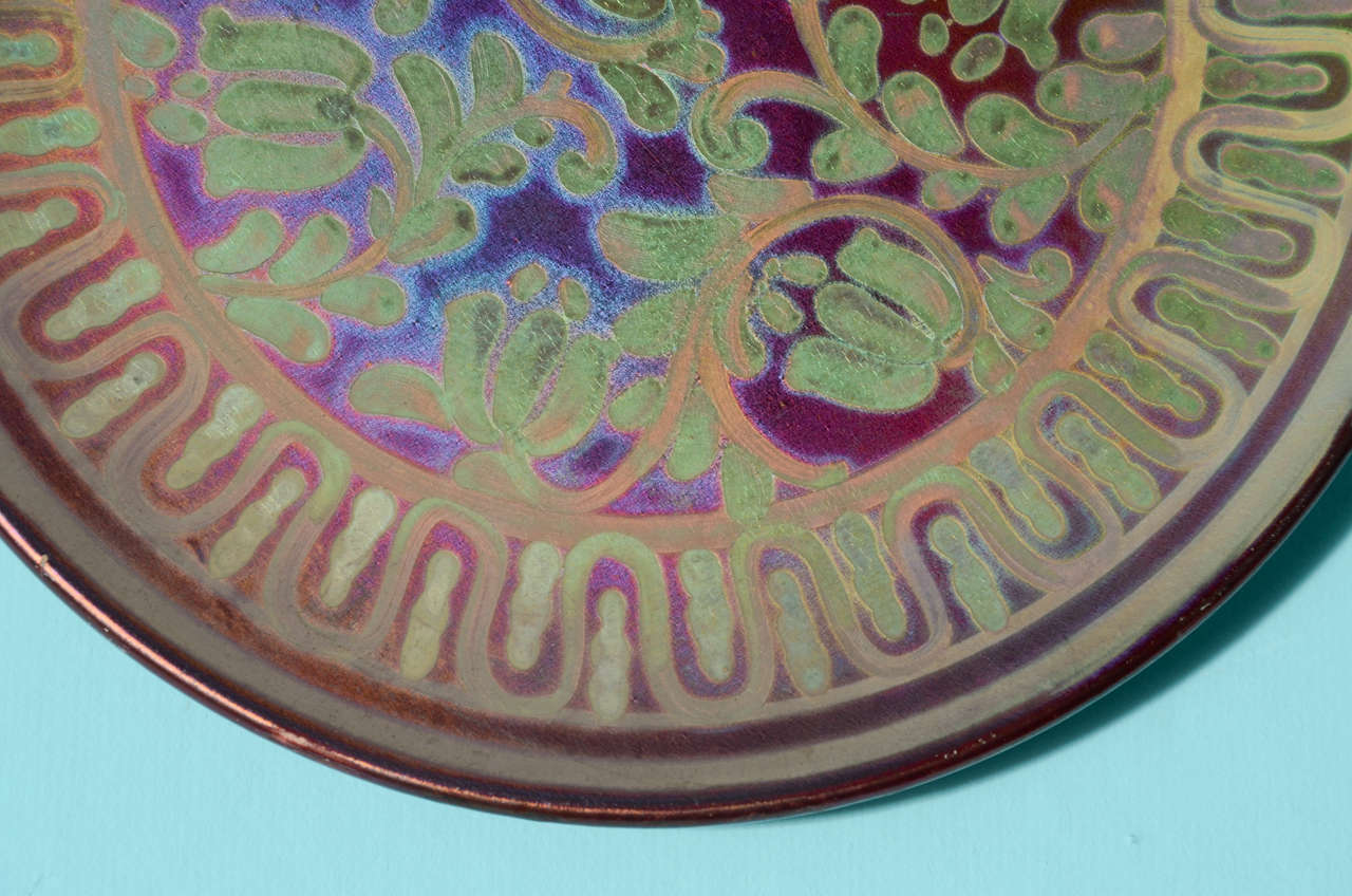Aesthetic Movement Lustre-Glazed Burmantofts Pottery Charger by Leonard King, English For Sale