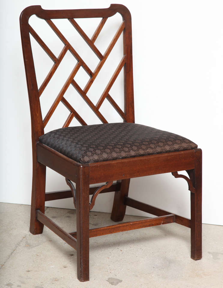 English fret work side chair, Chippendale design with English horse hair seat.