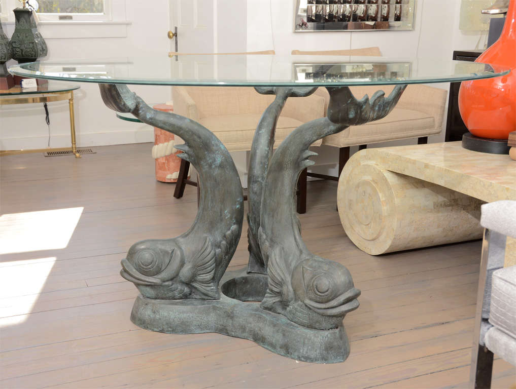 Patenaed Iron Base Dolphin Table base with Etched round 54