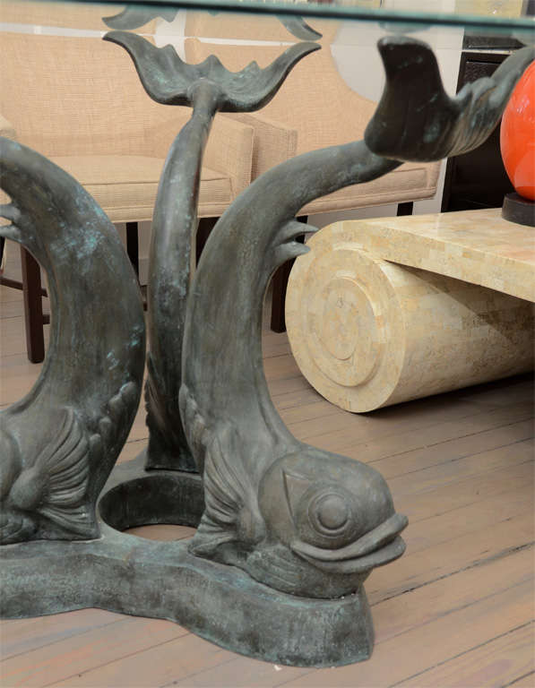 Italian Patenaed Iron Base Dolphin Table
