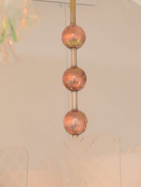 Murano Two-Light Chandelier with Copper Accents & Conical Frosted Glass Globes 1