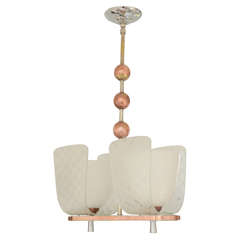 Murano Two-Light Chandelier with Copper Accents & Conical Frosted Glass Globes 10