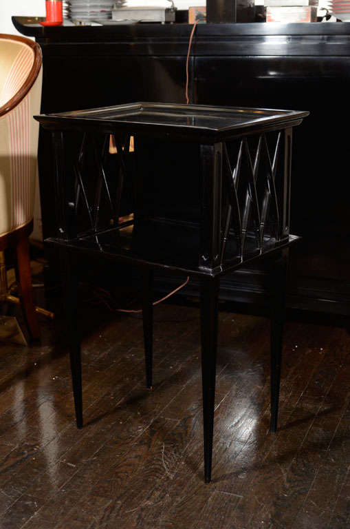 Single side table in black lacquer, French