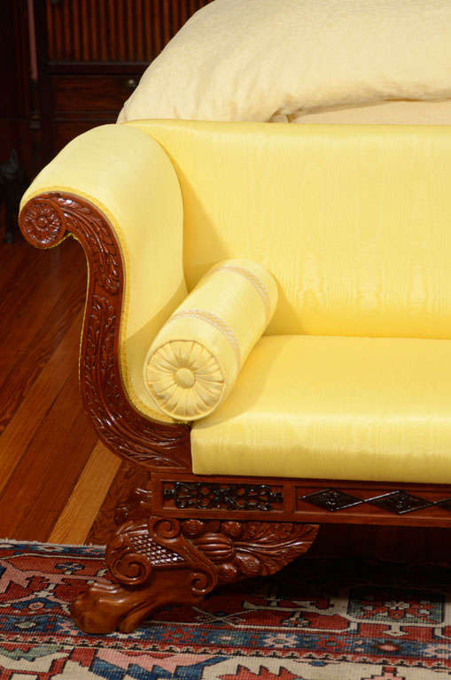 19th Century Diminutive Chinese Export Upholstered Childs Sofa with Paw Feet For Sale