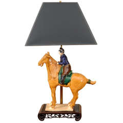 Chinese glazed horseman converted to lamp
