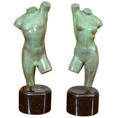 Pair of Bronze Torsos by Miklos Sebek
