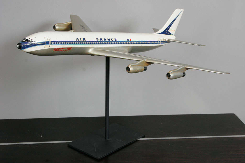 Original Air France Boeing 707 model of the Boeing four engine plane first introduced in 1958 making for an authentic and correct piece of Air France memorabilia. Original paintwork but the stand dates from later.