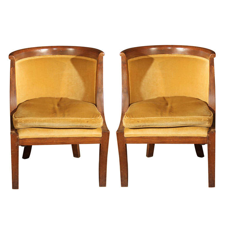 Pair of Italian Barrel Chairs For Sale