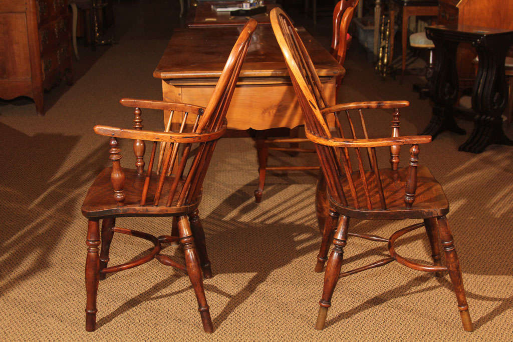 Matched Pair of English Yew Wood Windsor Armchairs 5