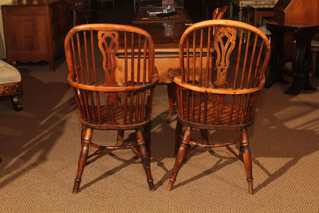Matched Pair of English Yew Wood Windsor Armchairs 6