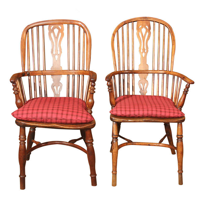 Matched Pair of English Yew Wood Windsor Armchairs