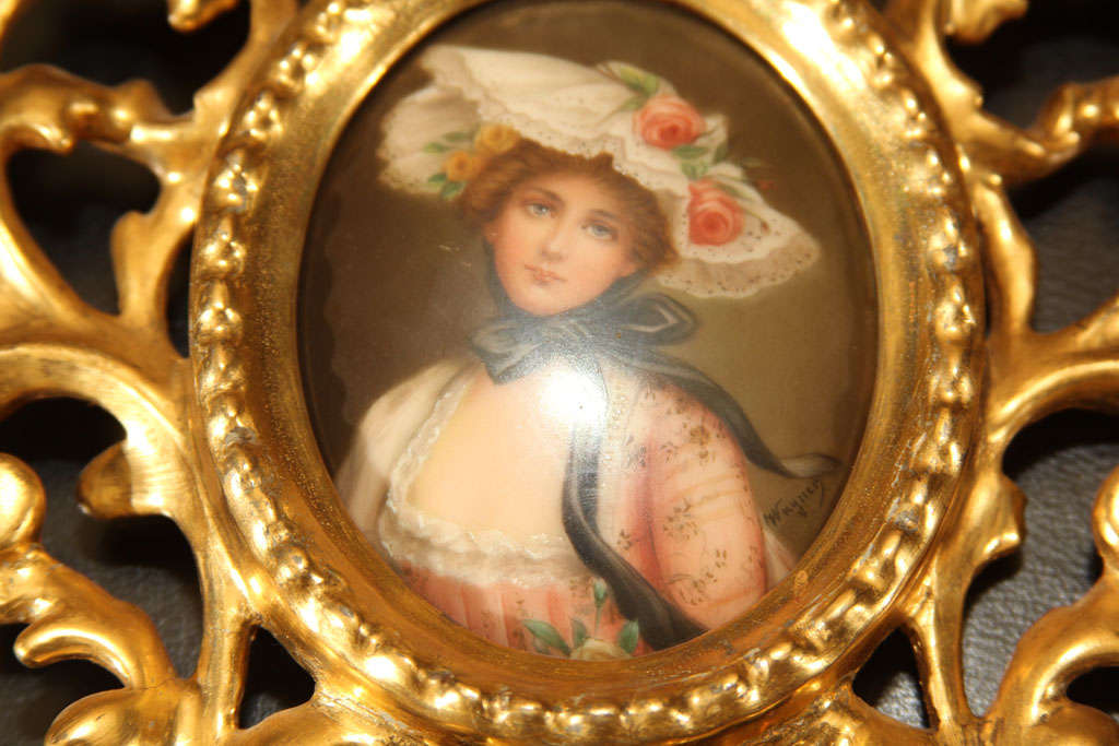 Austrian Set of Three Venetian Miniature Gilt Frames with Portraits