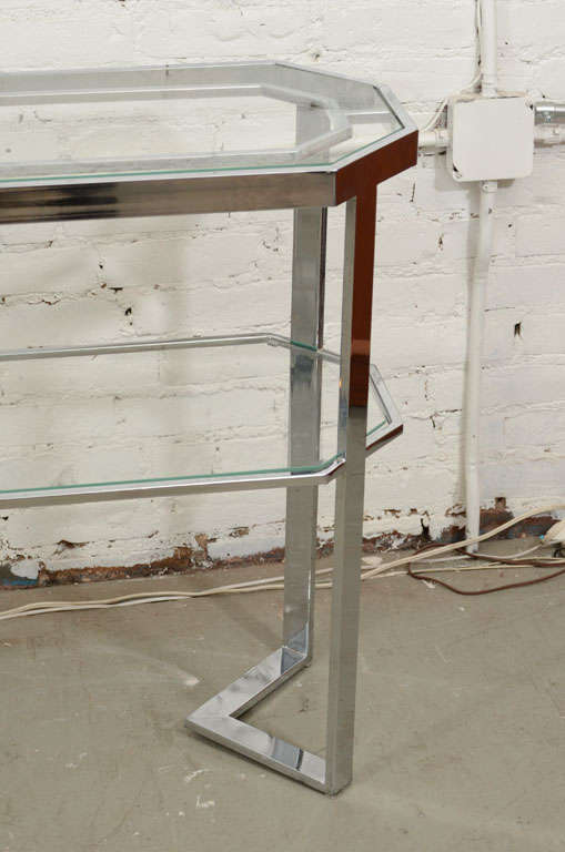 Mid-Century Modern Chrome and Glass Console Table in the Manner of Milo Baughman For Sale