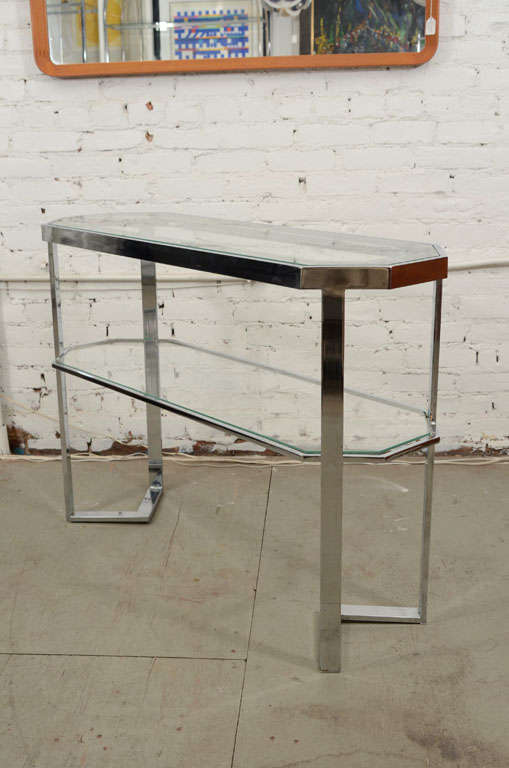 American Chrome and Glass Console Table in the Manner of Milo Baughman For Sale
