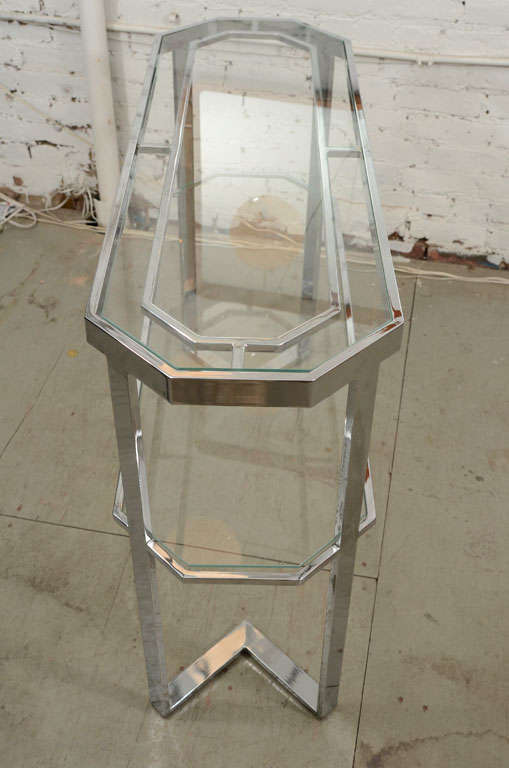 Chrome and Glass Console Table in the Manner of Milo Baughman For Sale 1