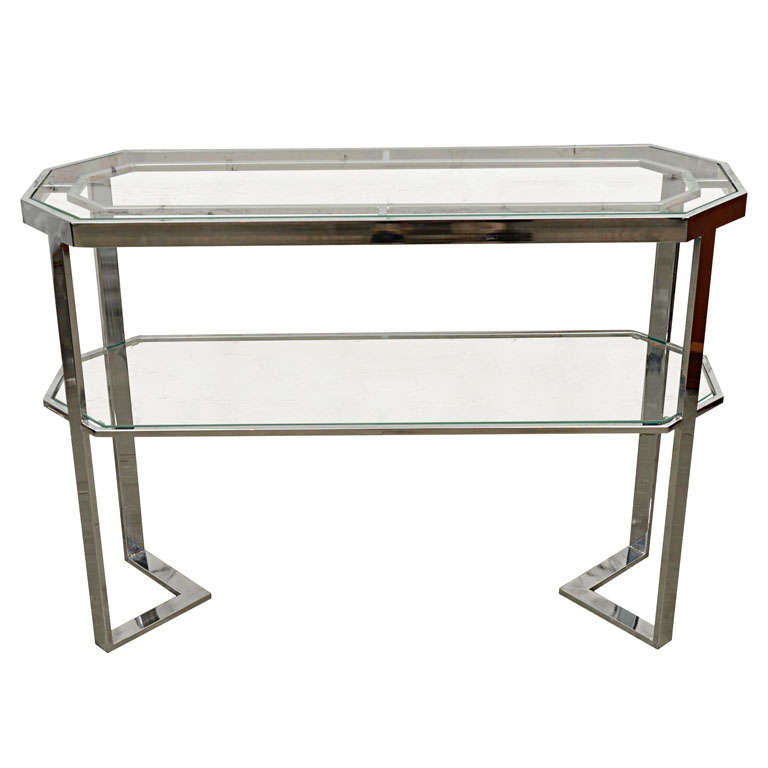 Chrome and Glass Console Table in the Manner of Milo Baughman For Sale
