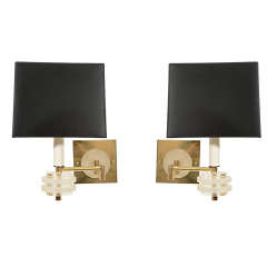 Pair of Brass and Lucite Swing Arm Wall Sconces