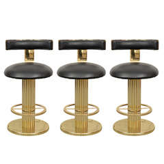 Set of Three Brass Counter Height Stools