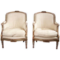 French Painted and Parcel-Gilt Bergeres