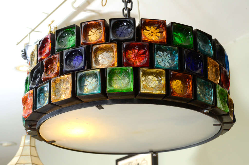 Large Art Glass Drum Chandelier