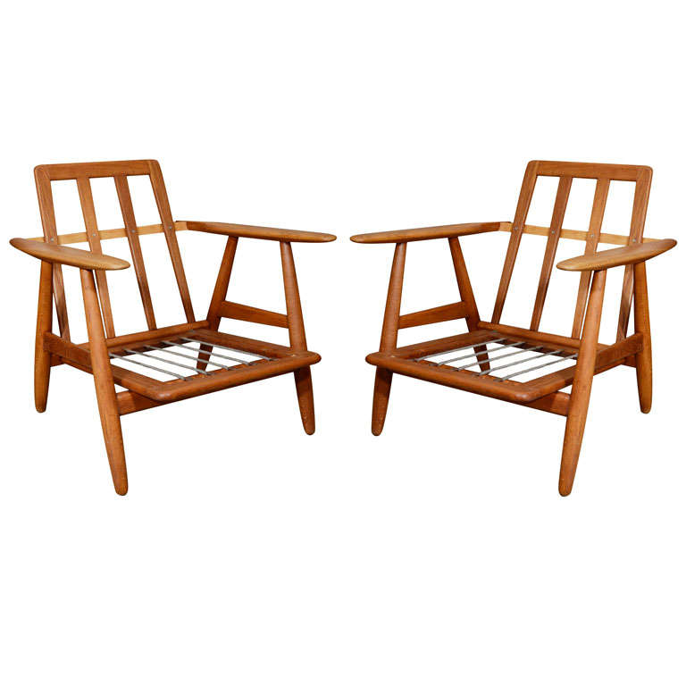 Pair Of Hans Wegner Oak Cigar Lounge Chairs